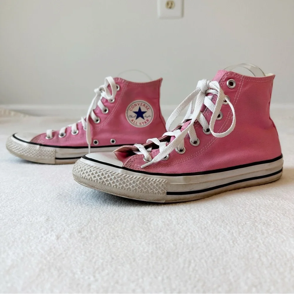 Converse Pink High Top Canvas All Star Chuck Taylor Sneakers EUC, size 8.5 - Picture 13 of 16